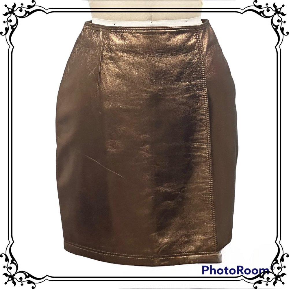 ISTANTE by Versace Copper Metallic Leather Skirt - Size 6 US / Italy 42